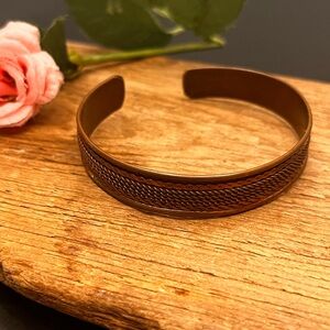 VTG Brass Cuff Bracelet Textured Rope Pattern Open Bangle 2.5”
